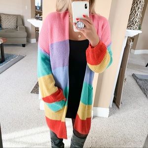Rainbow Pink Color Block Cardigan